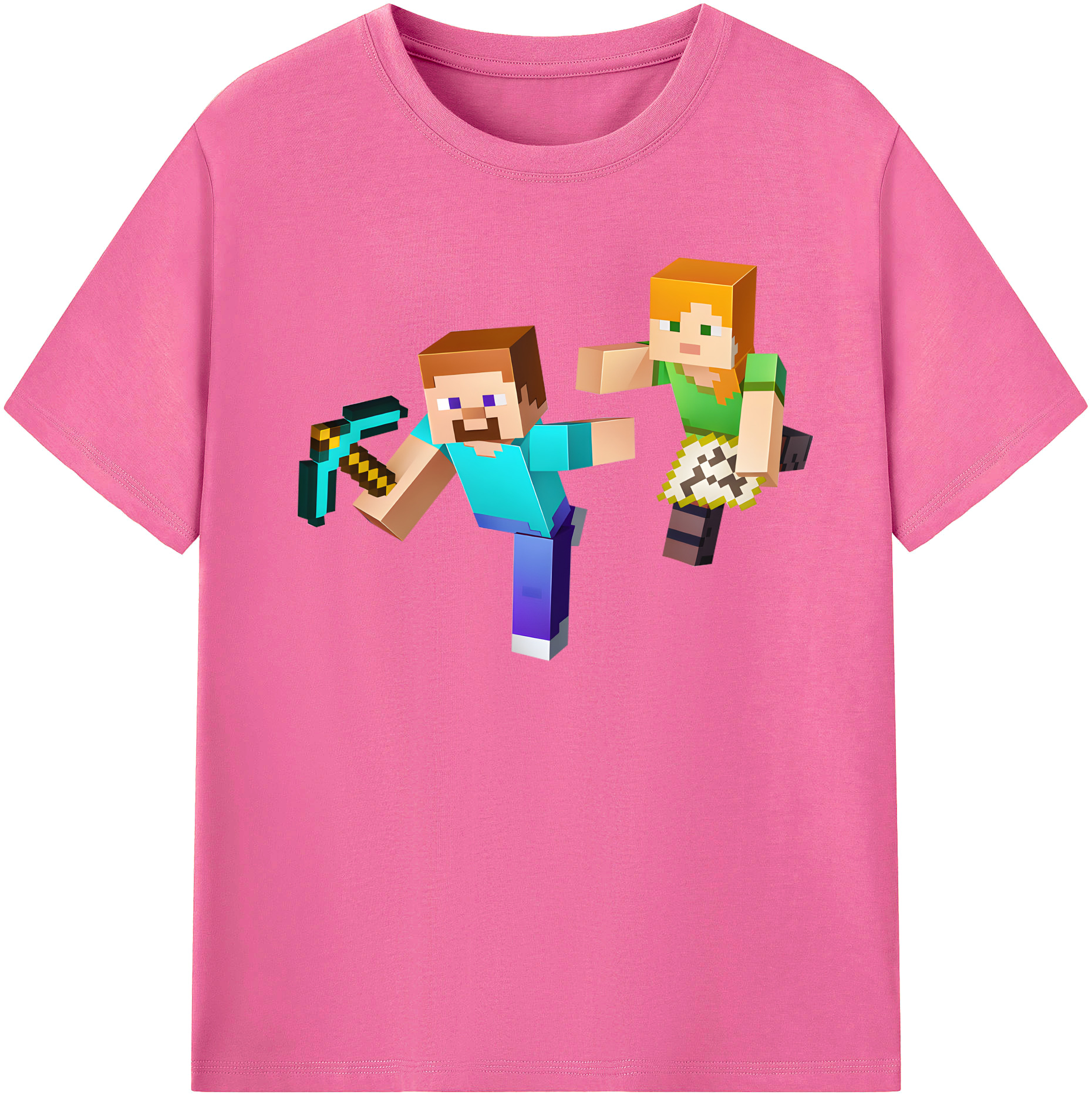 （画像用） マインクラフト ブロックの世界 Minecraft MC Block world レディースカジュアルプリントTシャツ（綿100％）